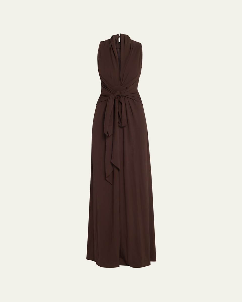 Tie Waist Matte Jersey Palazzo Jumpsuit
